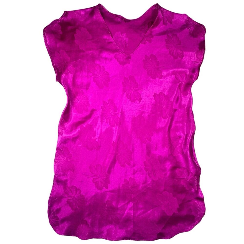 California Dynasty Floral Jacquard Satin Nightshirt Fuchsia Vintage